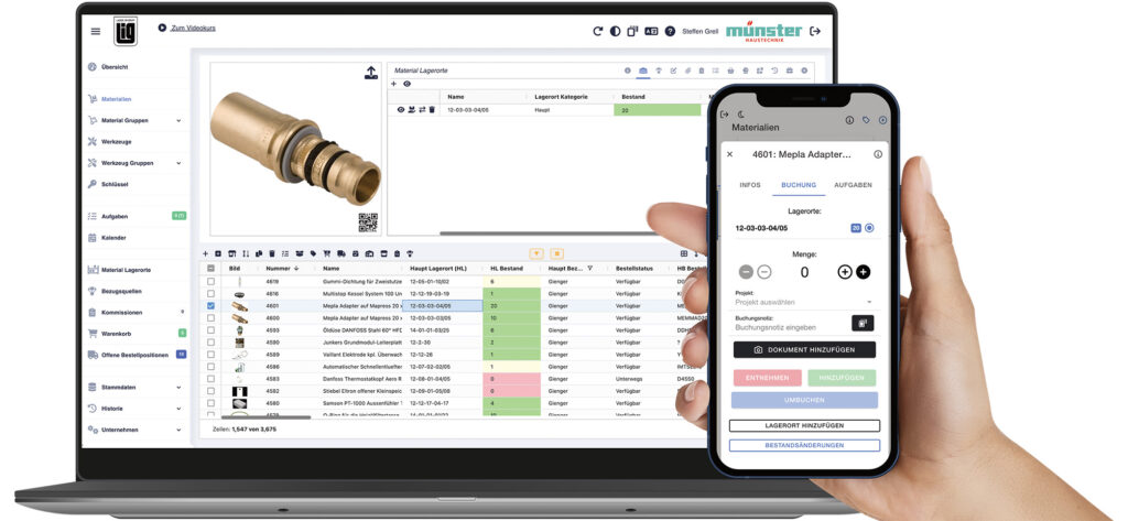 Digitale Materialverwaltung am Arbeitsplatz simultan.