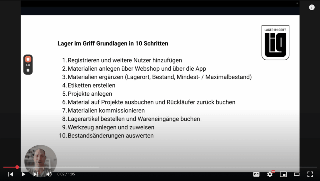Lagerverwaltung zehn Schritte, Präsentationsfolie.